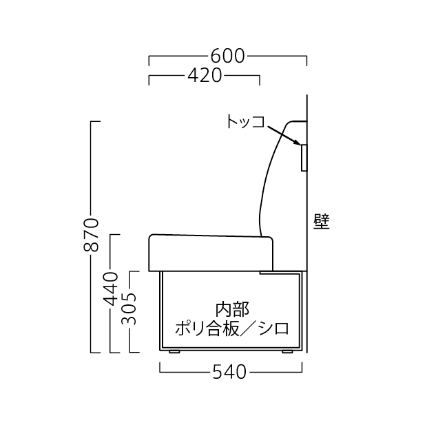 ストックウォールベンチ上部TYPE A W610〜900